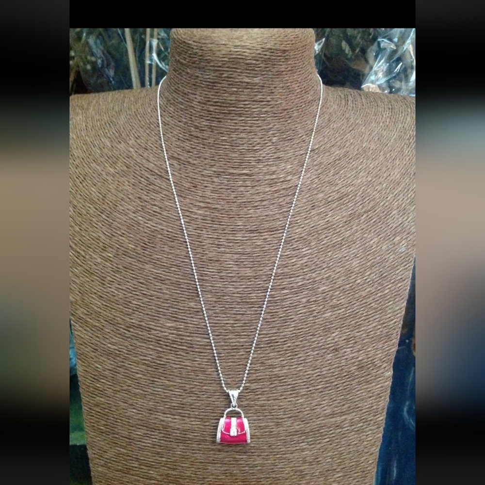 Silver Tone Women's Purse Charm Necklace 21 Inches New